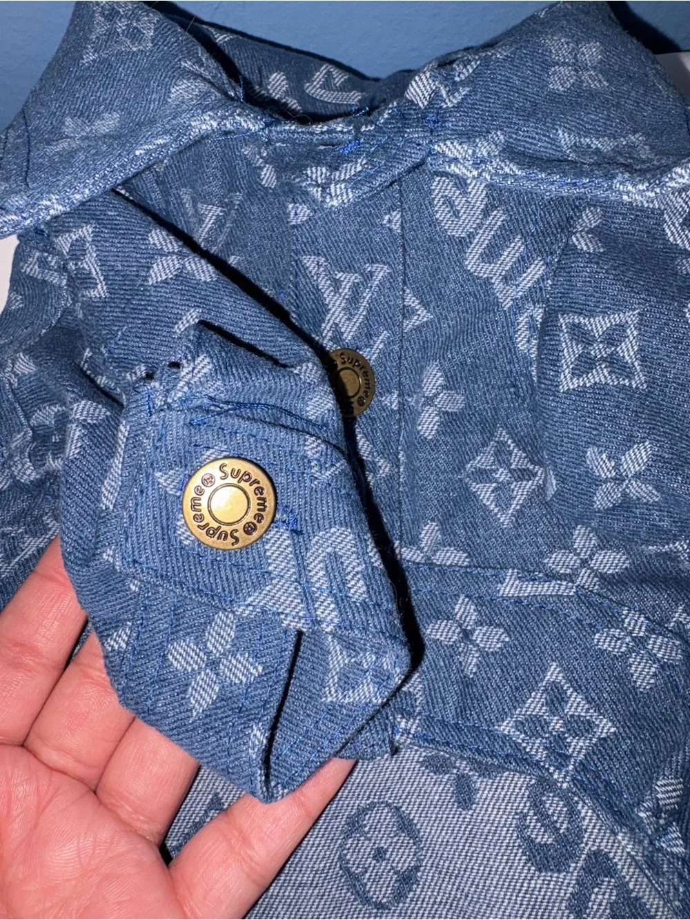 LV Supreme Logo Doggy Denim Jacket With Pup Crocs Design Booties